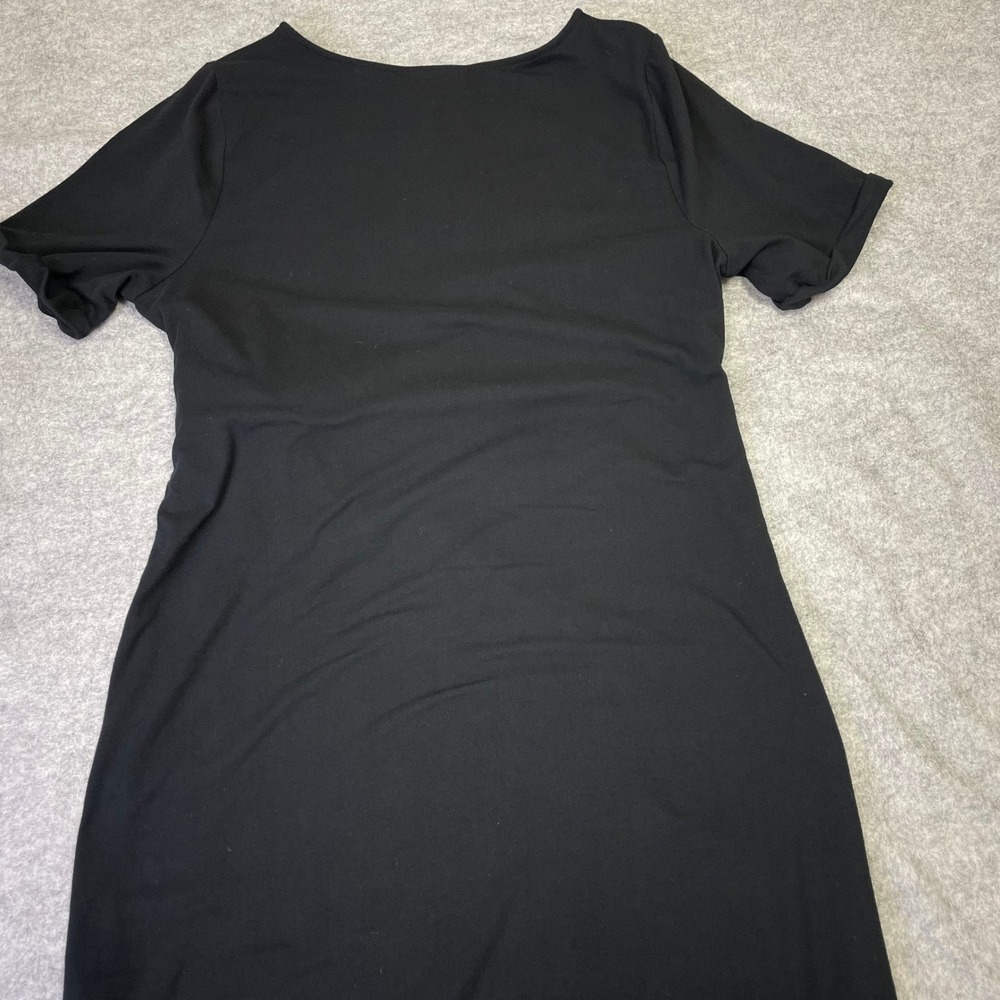 NEW On 34th Core Tie Dress L Deep Black Short Sleeve Midi Side Slit Jersey - Picture 8 of 12